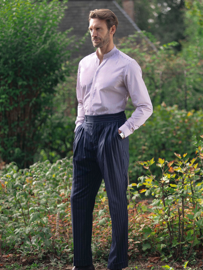 Pantalon en flanelle bleu marine à rayures Tregorn