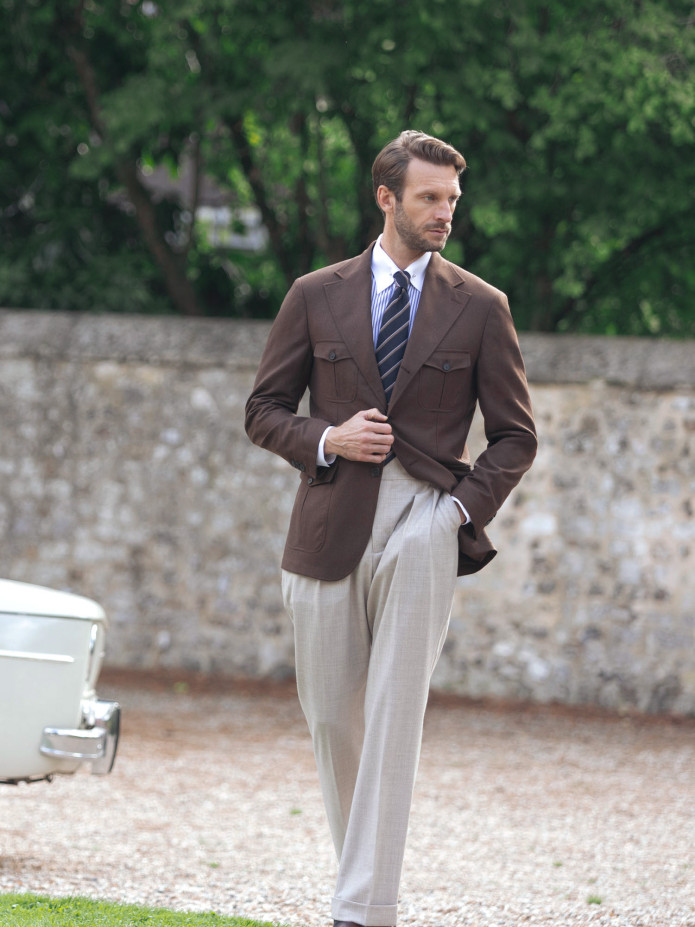 Pantalon taille haute en flanelle beige Litha
