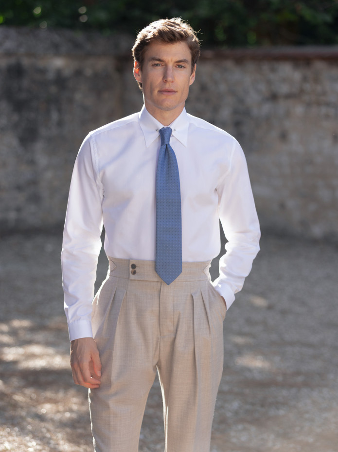 Pantalon taille haute en flanelle beige Litha