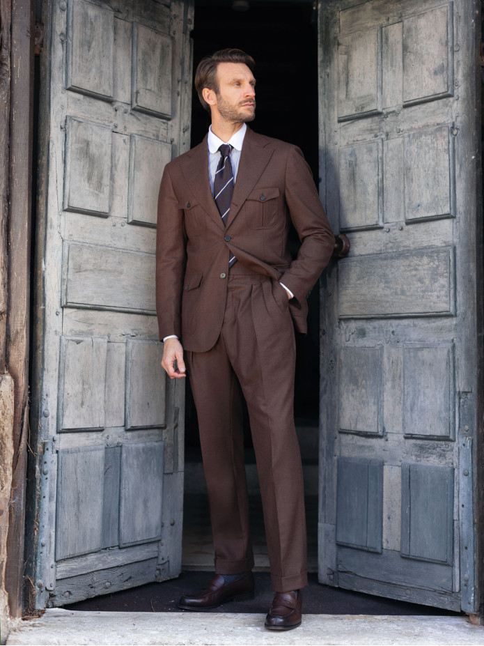 Veste saharienne en flanelle marron Litha