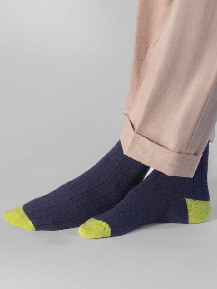 Chaussettes laine et cachemire bleu et vert