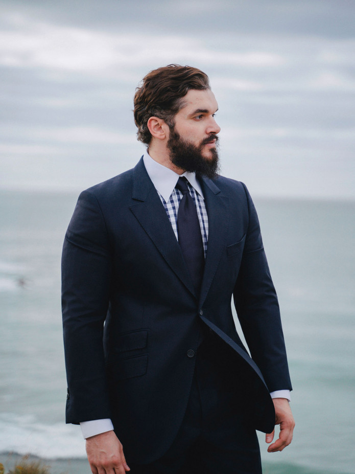 Chemise col français en twill vichy bleu marine