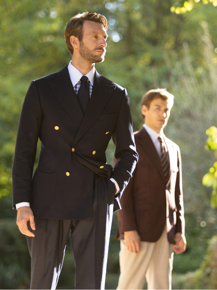 Chemise col français en twill vichy bleu marine