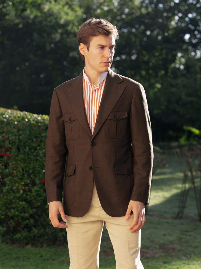 Veste saharienne en flanelle marron Litha
