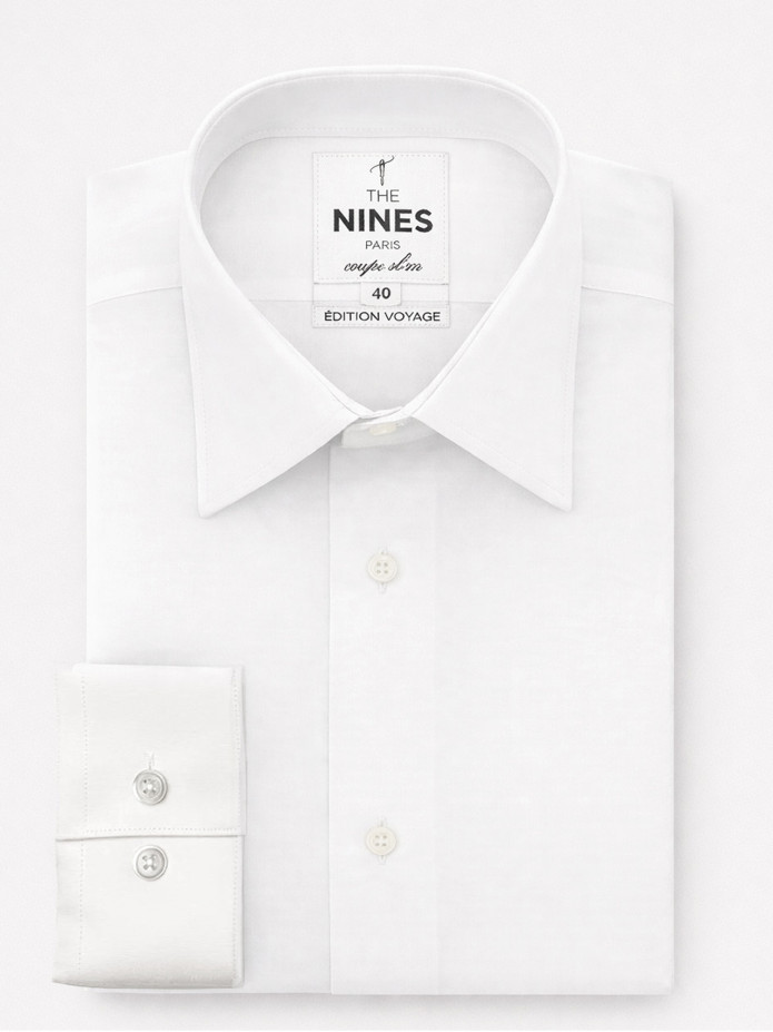 Skjorta med fransk krage i vit pinpoint