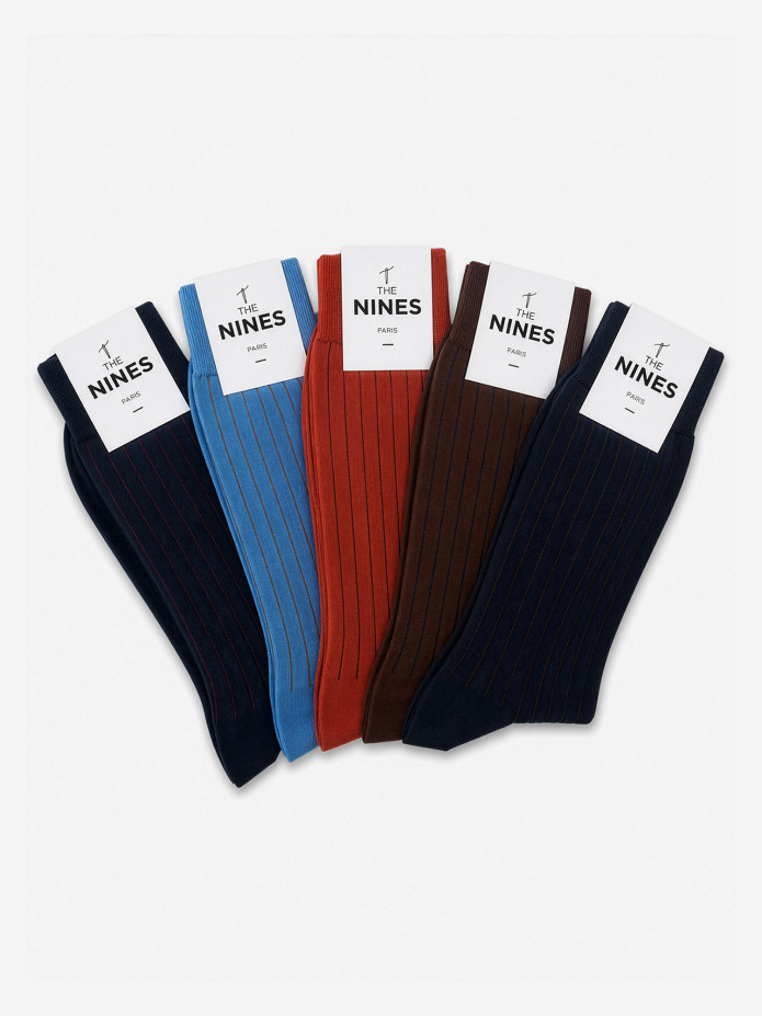 Veckodagslåda 5 par sockor i skotsk tråd randiga