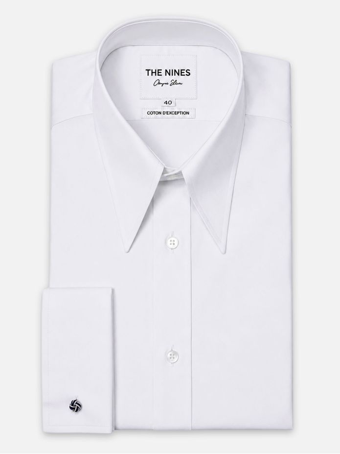 Skjorta med spetskrage i vit poplin