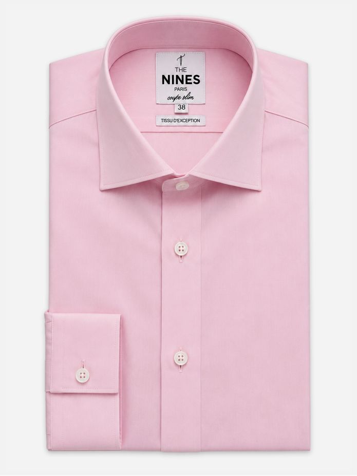 Skjorta med italiensk krage i rosa poplin
