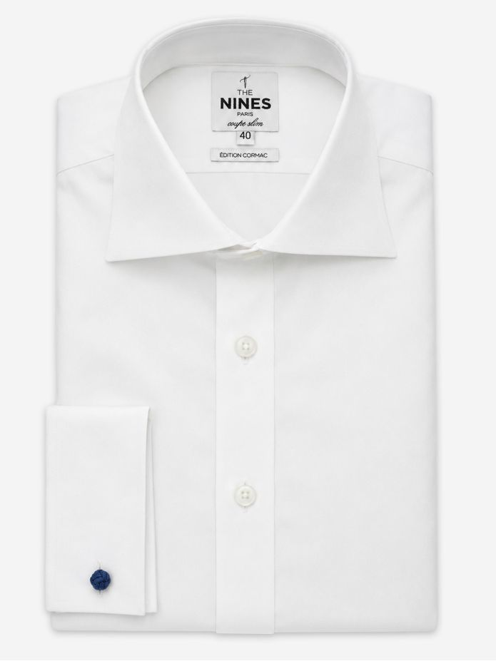Skjorta Prestige Alex Cormac musketär stor italiensk krage vit twill