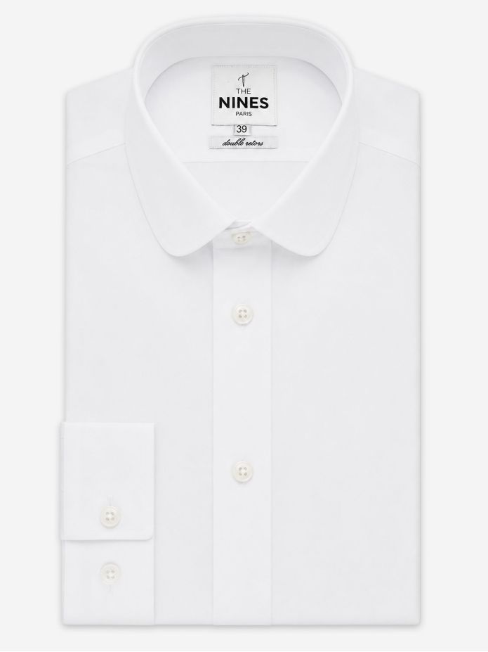 Skjorta med rund krage i vit poplin