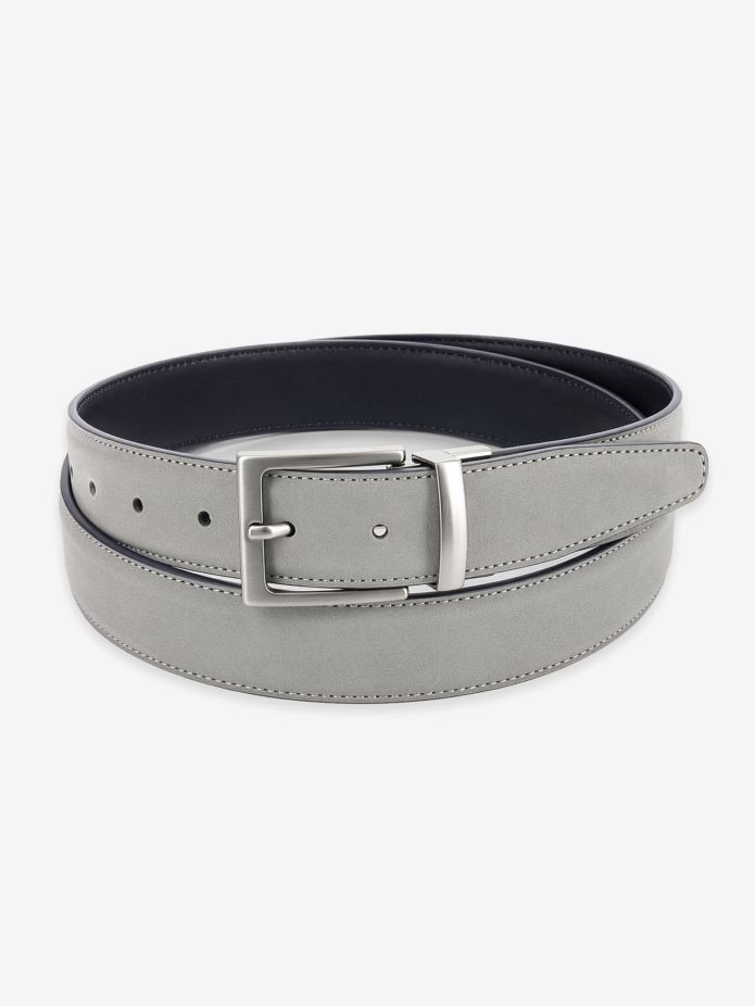 Vändbart bälte marinblått läder och grå nubuck - Clint