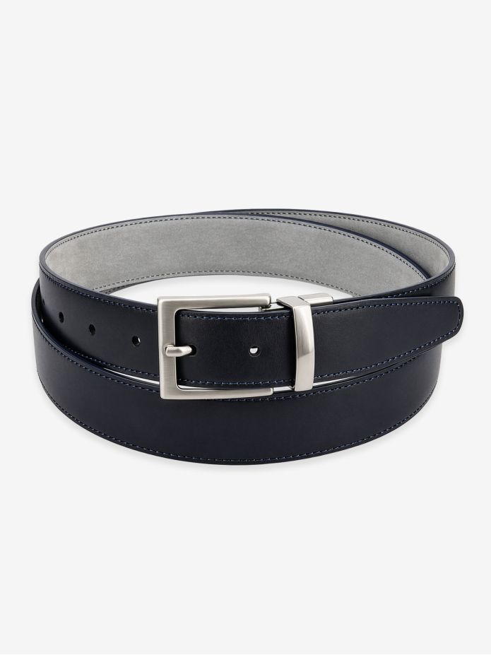 Vändbart bälte marinblått läder och grå nubuck - Clint