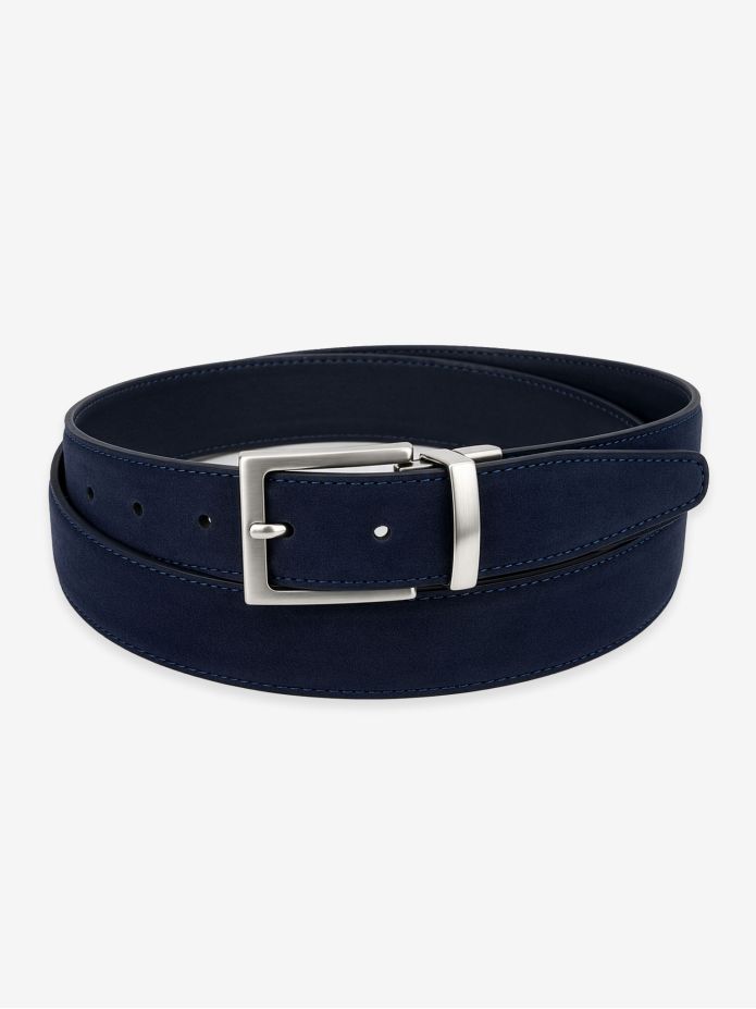Vändbart marinblått bälte i läder och nubuck - Clint