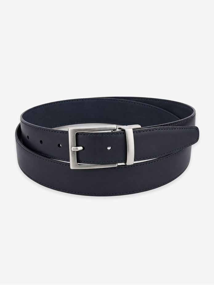 Vändbart marinblått bälte i läder och nubuck - Clint