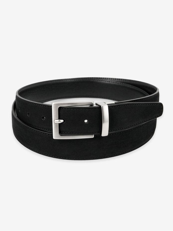 Vändbart bälte svart läder och nubuck - Clint
