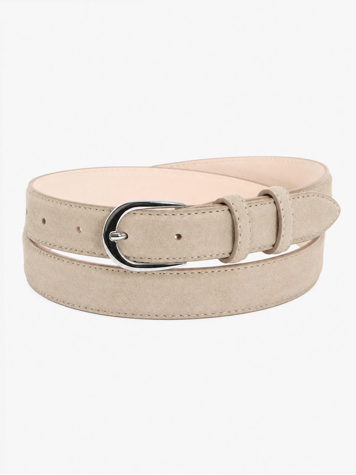 Smalt beige bälte silverfärgat spänne i nubuck - Gab