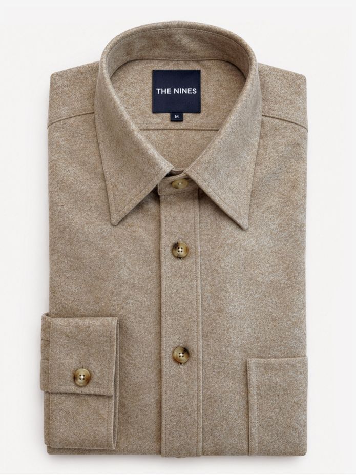 Skjorta med fransk krage i beige flanell