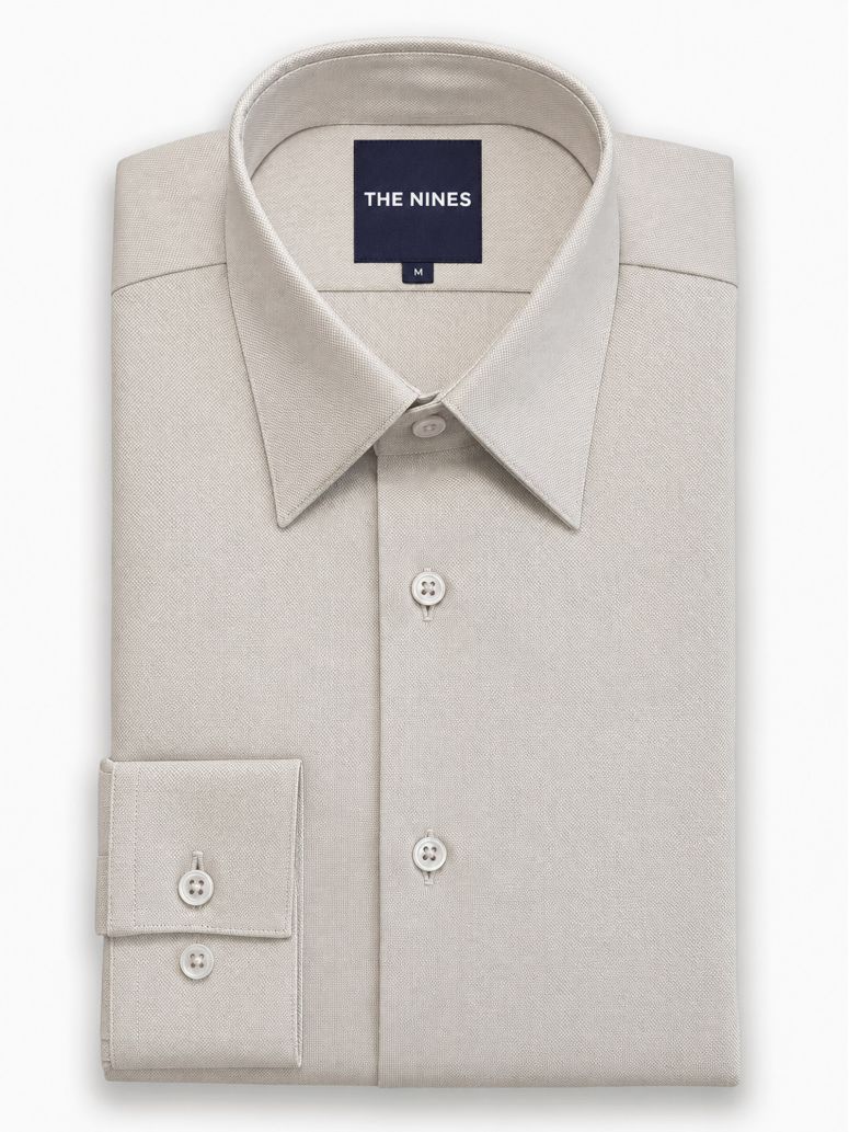 Skjorta med fransk krage, skrynkelfri, i beige Royal Oxford