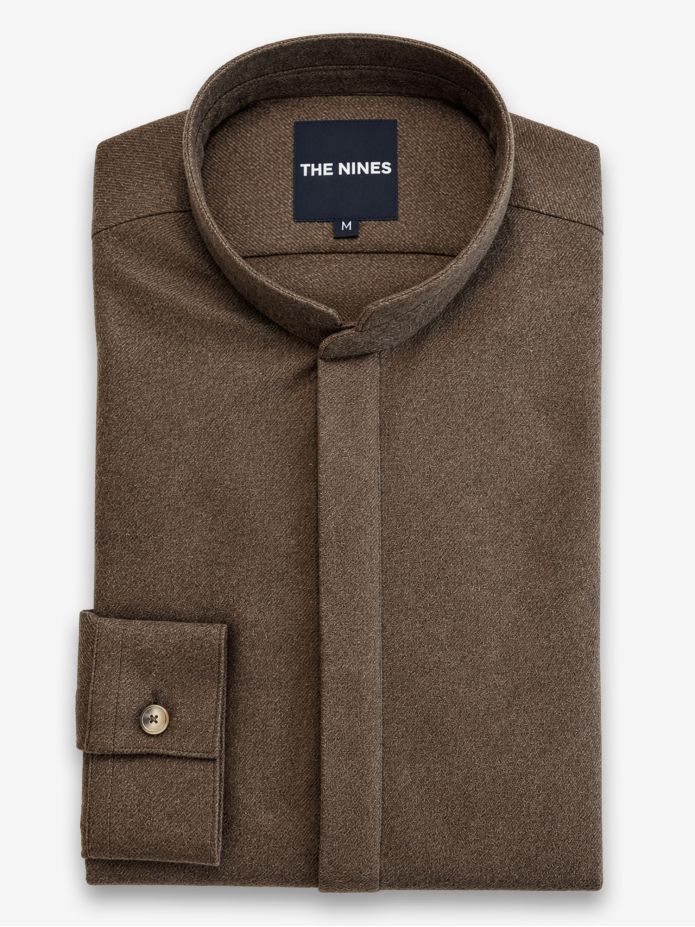Skjorta med Mao-krage i brun flanell