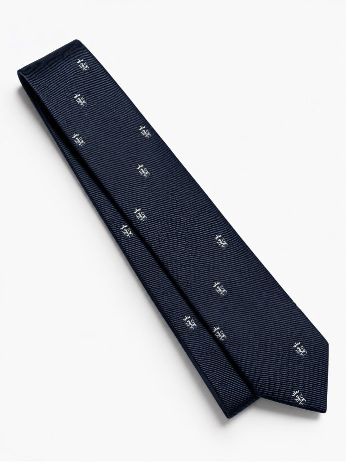 Slips i marinblå siden med lejonmönster